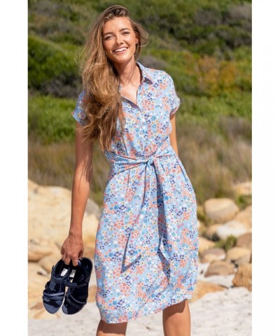 Vienna Womens Printed Shirt Dress Light Blue $30.20 Dresses & Skirts