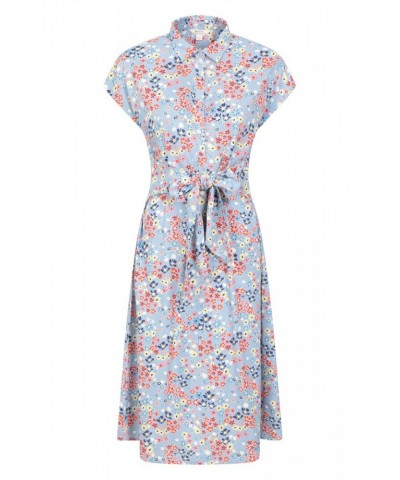 Vienna Womens Printed Shirt Dress Light Blue $30.20 Dresses & Skirts