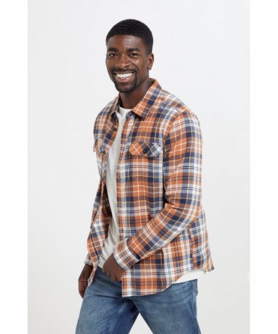 Trace Mens Flannel Long Sleeve Shirt Orange $19.79 Tops