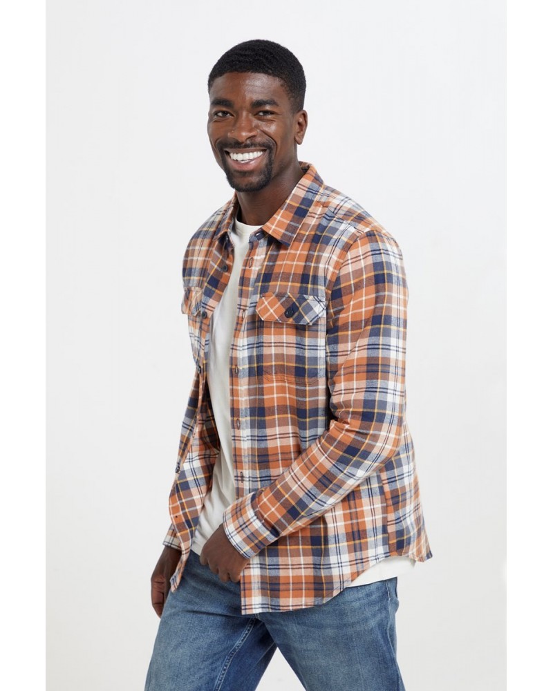 Trace Mens Flannel Long Sleeve Shirt Orange $19.79 Tops