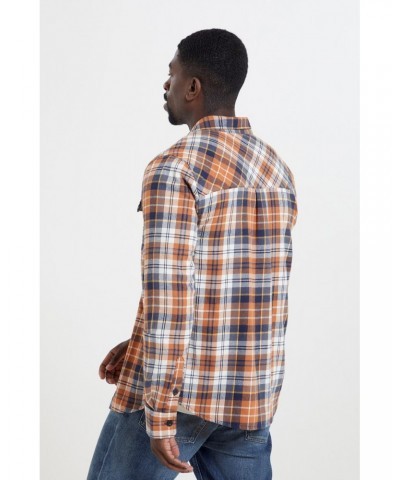 Trace Mens Flannel Long Sleeve Shirt Orange $19.79 Tops