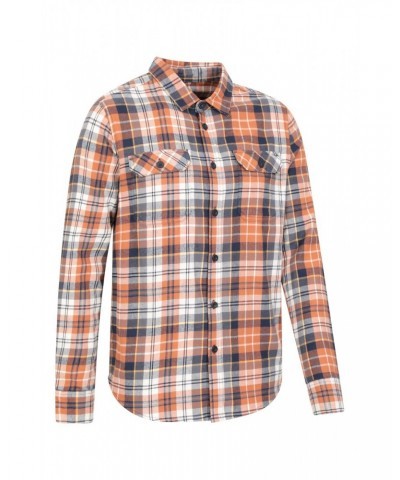 Trace Mens Flannel Long Sleeve Shirt Orange $19.79 Tops