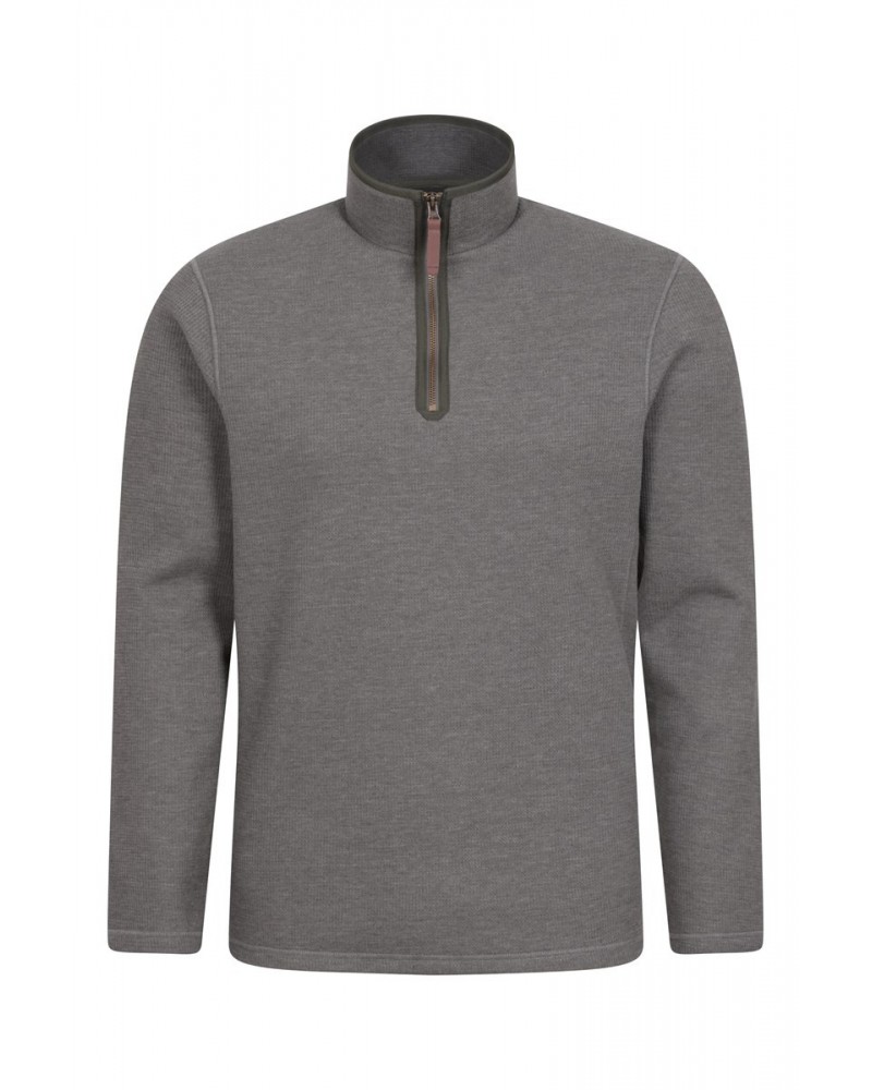 Beta Contrast Mens Zip-Neck Top Grey $24.74 Fleece