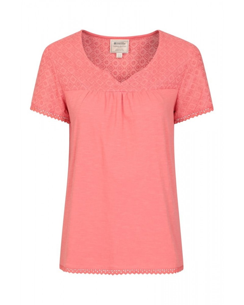 Naples Embroidered Womens Top Coral $18.19 Tops