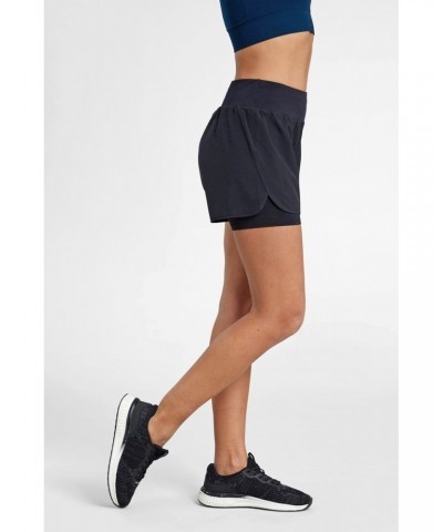 Double-Layer Womens Running Shorts Black $26.40 Active