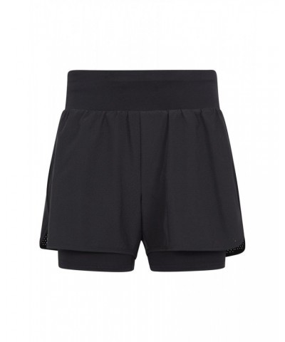 Double-Layer Womens Running Shorts Black $26.40 Active