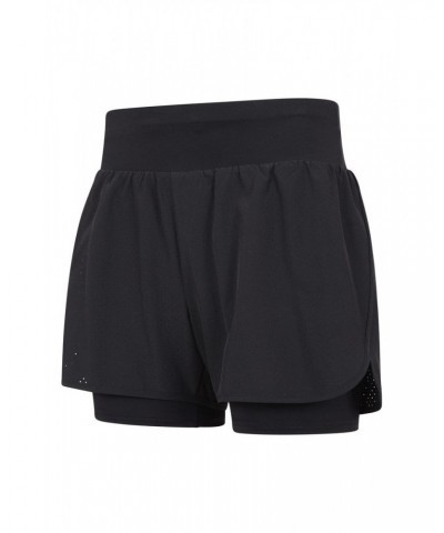 Double-Layer Womens Running Shorts Black $26.40 Active