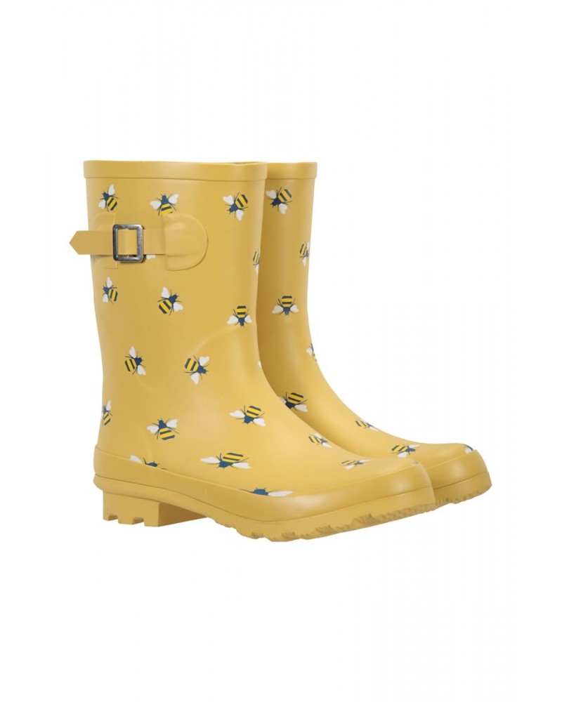 Womens Printed Mid-Height Rubber Rain Boots Yellow $18.47 Footwear