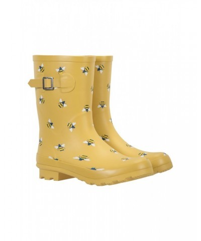 Womens Printed Mid-Height Rubber Rain Boots Yellow $18.47 Footwear