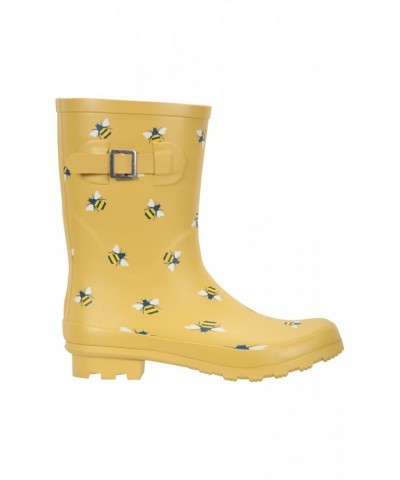 Womens Printed Mid-Height Rubber Rain Boots Yellow $18.47 Footwear