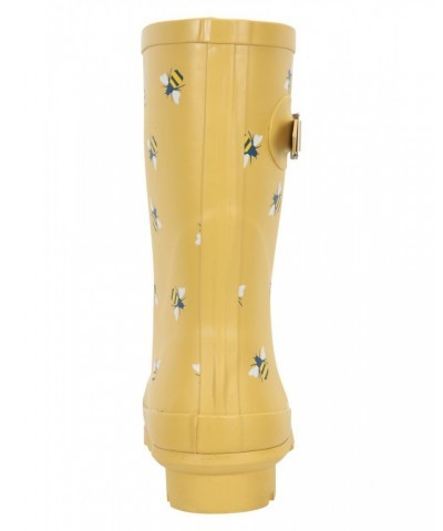 Womens Printed Mid-Height Rubber Rain Boots Yellow $18.47 Footwear