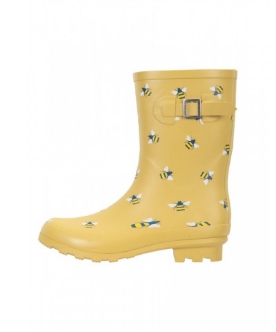 Womens Printed Mid-Height Rubber Rain Boots Yellow $18.47 Footwear