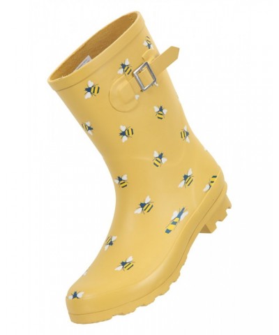 Womens Printed Mid-Height Rubber Rain Boots Yellow $18.47 Footwear