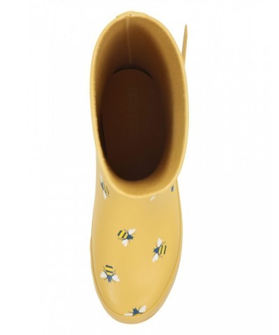 Womens Printed Mid-Height Rubber Rain Boots Yellow $18.47 Footwear