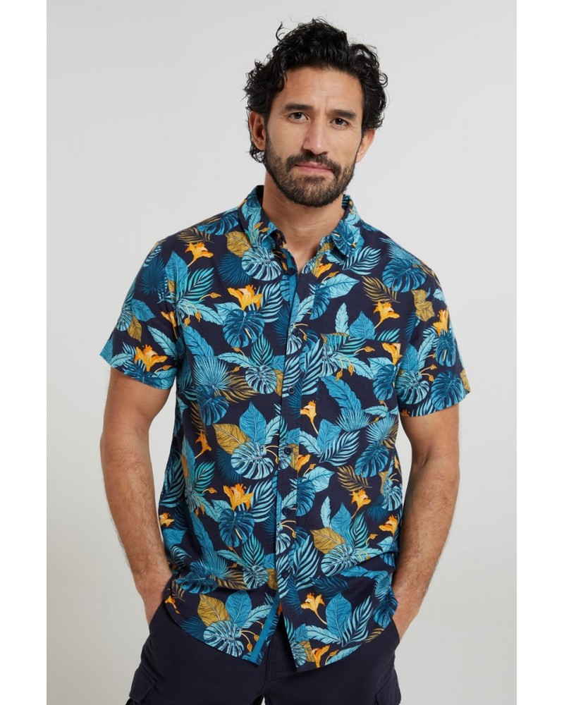 Tropical Printed Mens Short Sleeved Shirt Blue $17.48 Tops