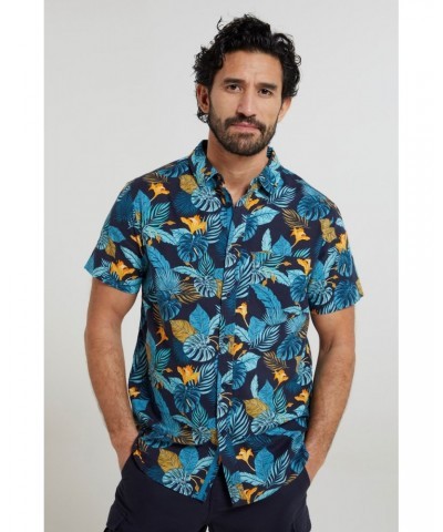 Tropical Printed Mens Short Sleeved Shirt Blue $17.48 Tops