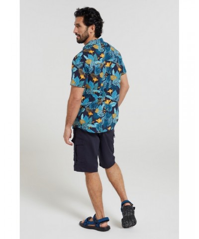 Tropical Printed Mens Short Sleeved Shirt Blue $17.48 Tops