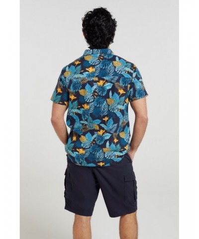 Tropical Printed Mens Short Sleeved Shirt Blue $17.48 Tops