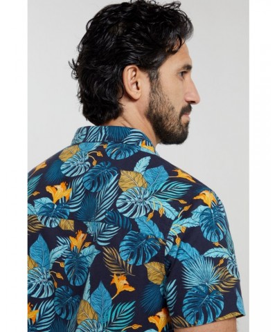 Tropical Printed Mens Short Sleeved Shirt Blue $17.48 Tops