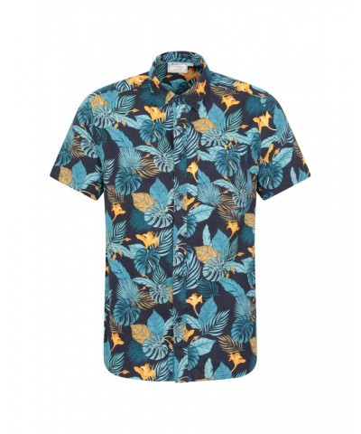 Tropical Printed Mens Short Sleeved Shirt Blue $17.48 Tops