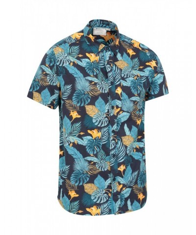 Tropical Printed Mens Short Sleeved Shirt Blue $17.48 Tops