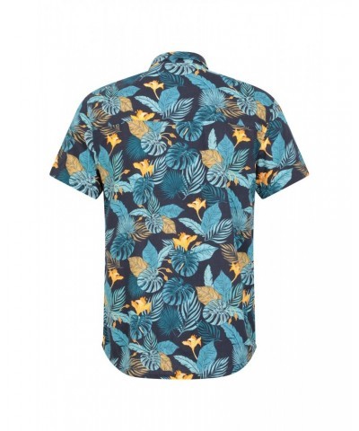 Tropical Printed Mens Short Sleeved Shirt Blue $17.48 Tops