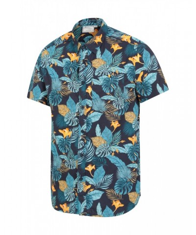 Tropical Printed Mens Short Sleeved Shirt Blue $17.48 Tops