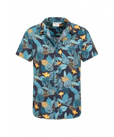 Tropical Printed Mens Short Sleeved Shirt Blue $17.48 Tops