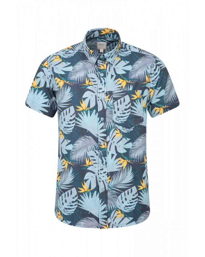 Tropical Printed Mens Short Sleeved Shirt Teal $16.17 Tops