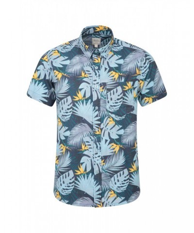 Tropical Printed Mens Short Sleeved Shirt Teal $16.17 Tops