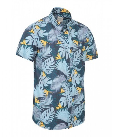 Tropical Printed Mens Short Sleeved Shirt Teal $16.17 Tops