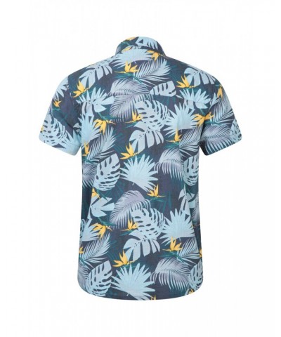 Tropical Printed Mens Short Sleeved Shirt Teal $16.17 Tops