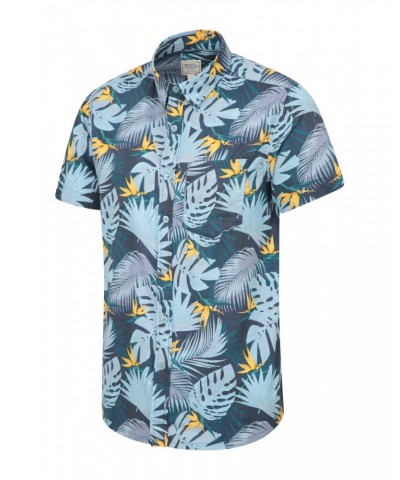 Tropical Printed Mens Short Sleeved Shirt Teal $16.17 Tops