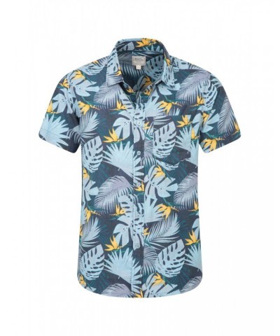 Tropical Printed Mens Short Sleeved Shirt Teal $16.17 Tops