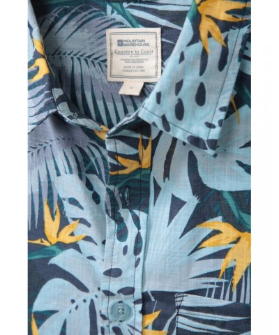 Tropical Printed Mens Short Sleeved Shirt Teal $16.17 Tops