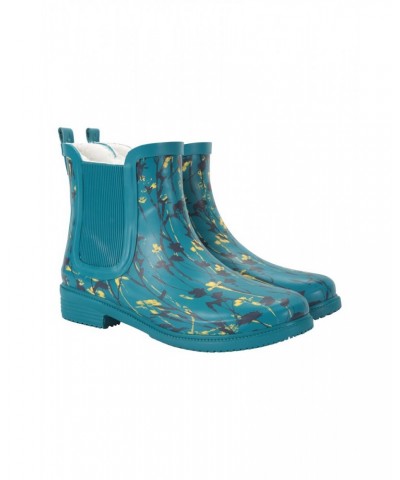 Womens Printed Winter Rubber Ankle Rain Boots Teal $21.15 Footwear