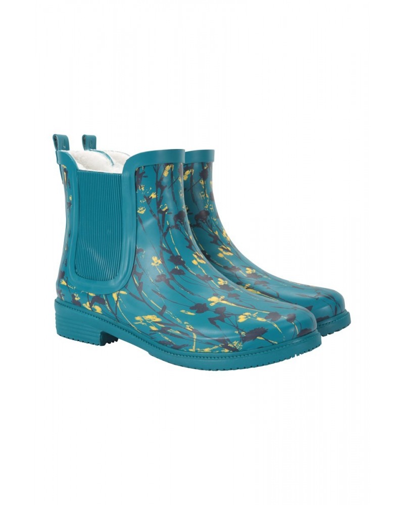 Womens Printed Winter Rubber Ankle Rain Boots Teal $21.15 Footwear