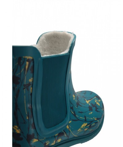 Womens Printed Winter Rubber Ankle Rain Boots Teal $21.15 Footwear