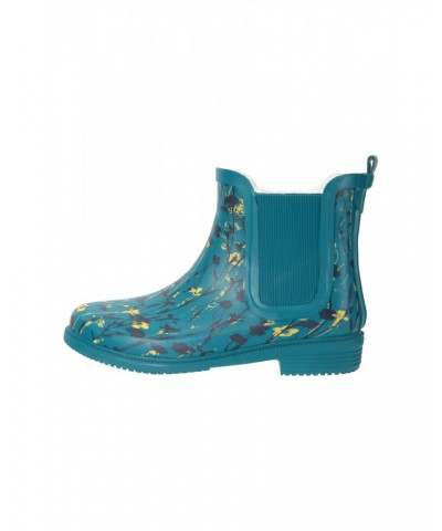 Womens Printed Winter Rubber Ankle Rain Boots Teal $21.15 Footwear