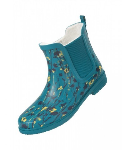 Womens Printed Winter Rubber Ankle Rain Boots Teal $21.15 Footwear