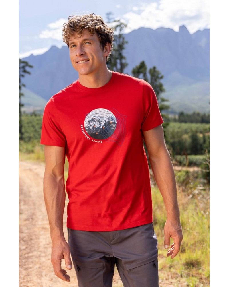 Adventure Begins Organic Cotton Mens T-Shirt Red $13.86 Tops