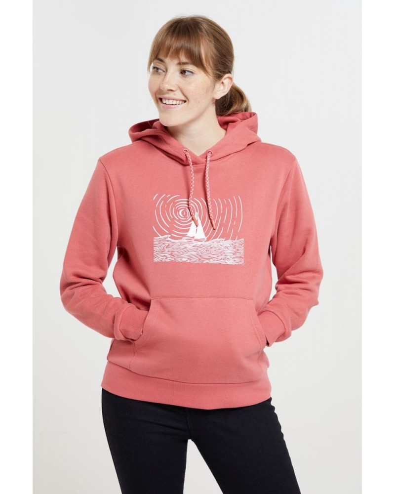 Sail Boat Womens Hoodie Coral $23.99 Tops