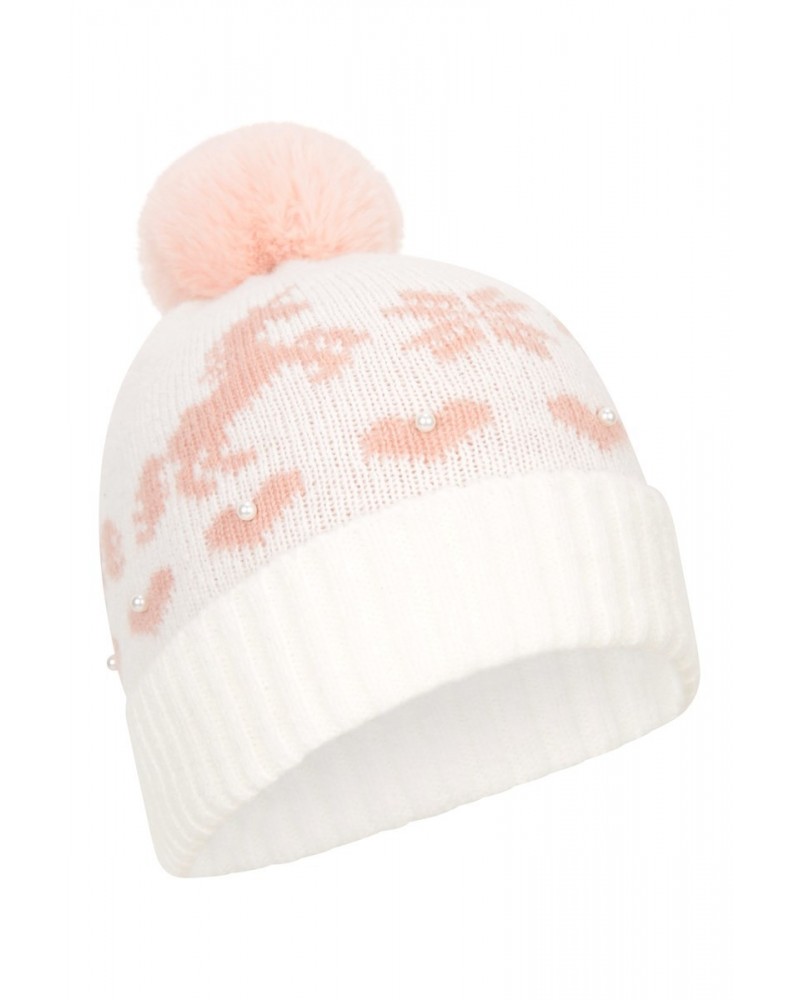 Faux Pearl Kids Pom Beanie Cream $9.00 Accessories