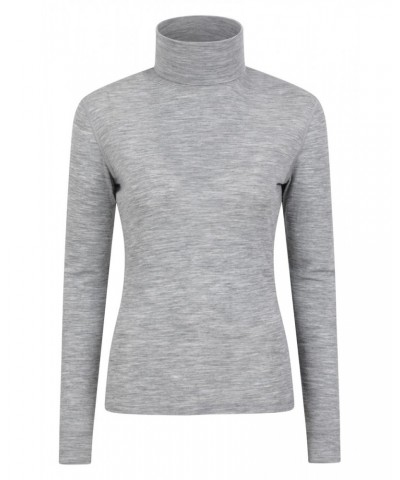 Womens Merino Roll Neck Top Light Grey $22.79 Thermals