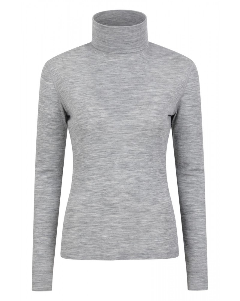 Womens Merino Roll Neck Top Light Grey $22.79 Thermals