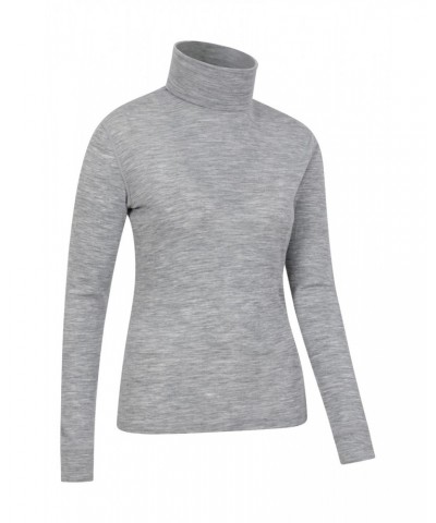 Womens Merino Roll Neck Top Light Grey $22.79 Thermals