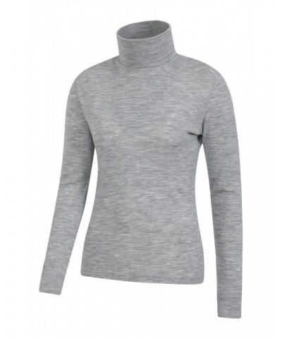 Womens Merino Roll Neck Top Light Grey $22.79 Thermals