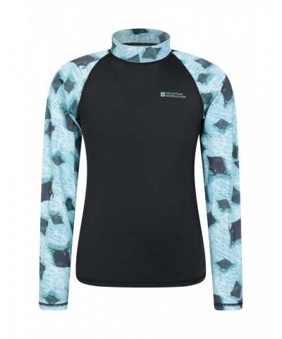 Long Sleeved Printed Kids Rash Guard Aqua $11.72 Tops