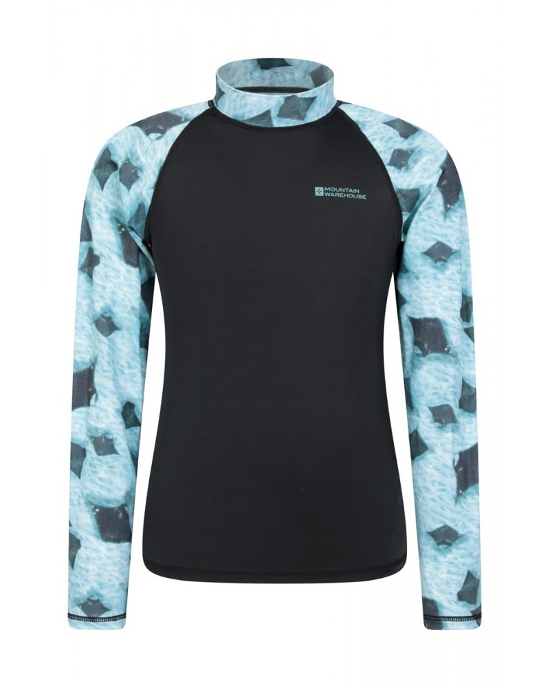 Long Sleeved Printed Kids Rash Guard Aqua $11.72 Tops