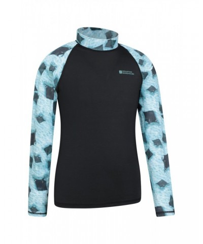 Long Sleeved Printed Kids Rash Guard Aqua $11.72 Tops